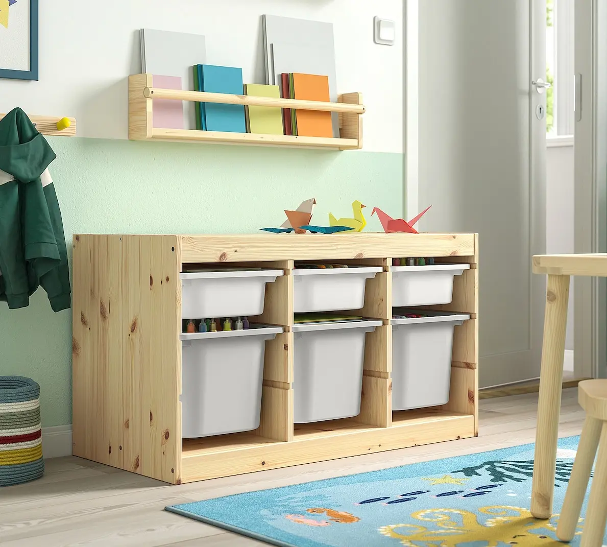 Etajera Ikea Trofast 6 cutii 93x44x52 (Pin/Alb/Gri)