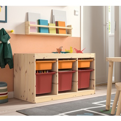 Стеллаж Ikea Trofast 6 контейнеров 93x44x52 (Сосна/Оранжевый/Красный)