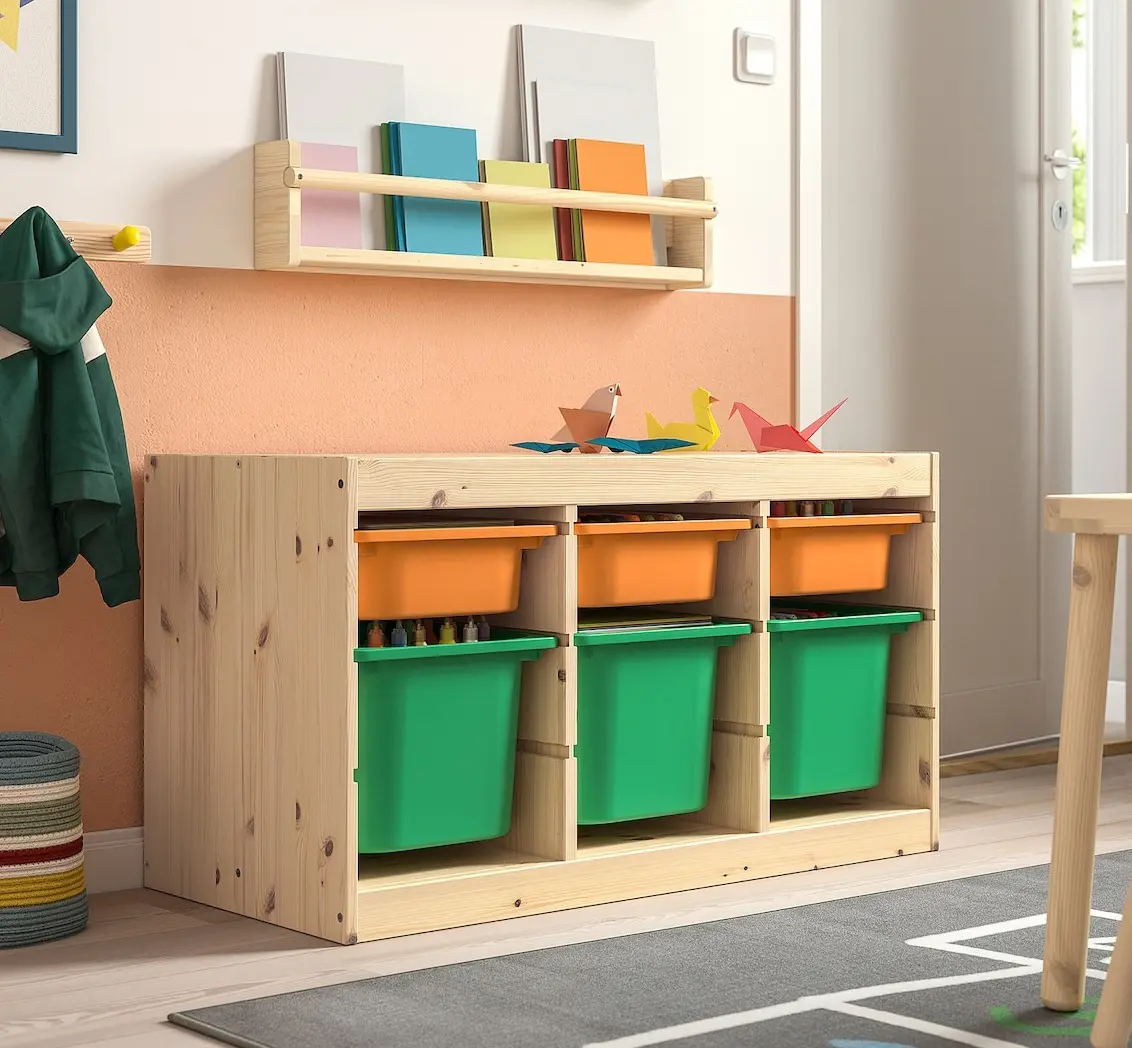 Etajera Ikea Trofast 6 cutii 93x44x52 (Pin/Portocaliu/Verde)
