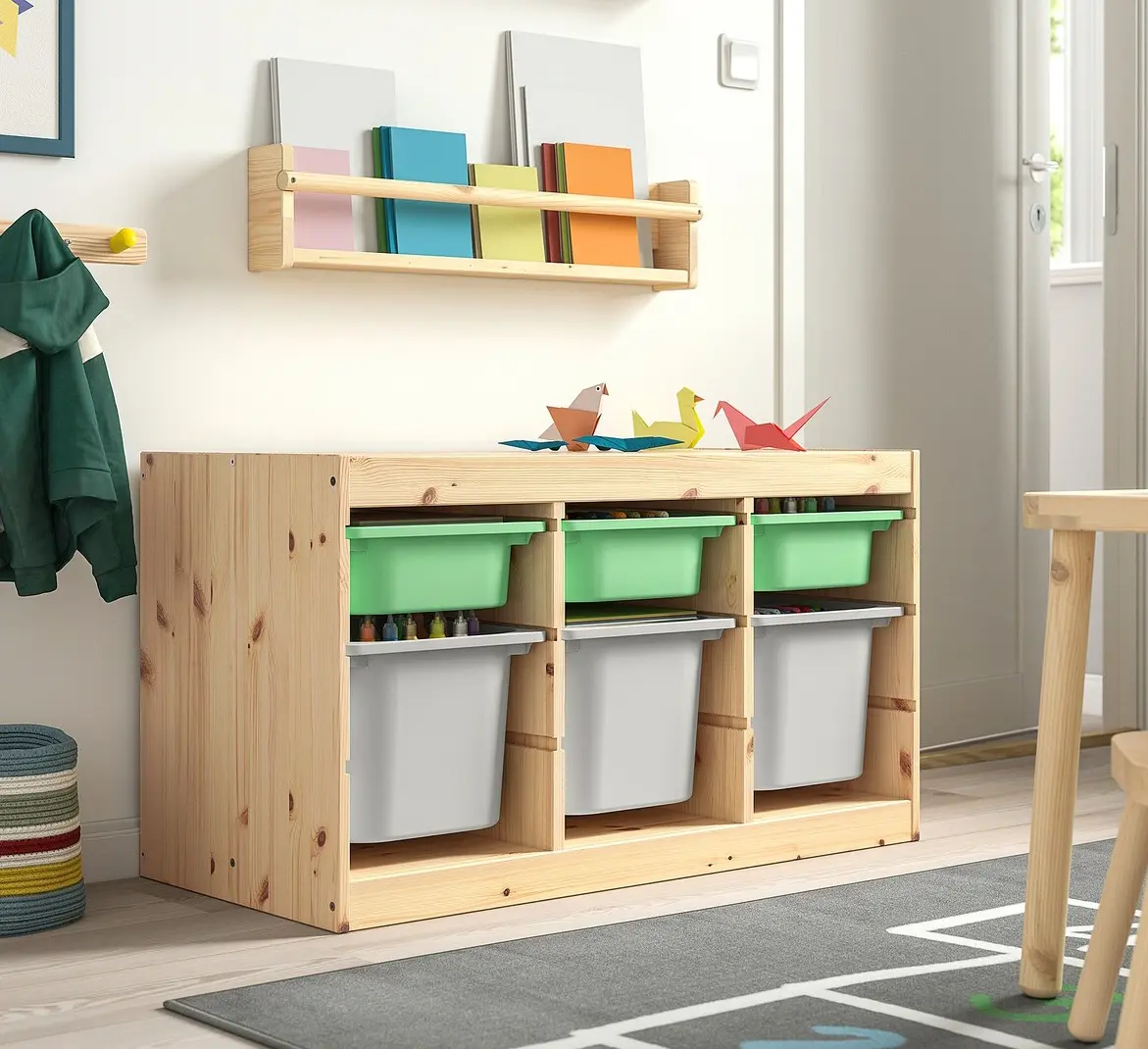 Etajera Ikea Trofast 6 cutii 93x44x52 (Pin/Verde deschis/Gri)