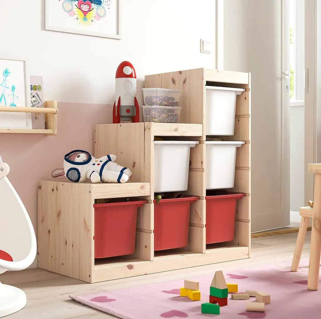 Стеллаж Ikea Trofast 6 контейнеров 94x44x91 (Сосна/Белый/Красный)