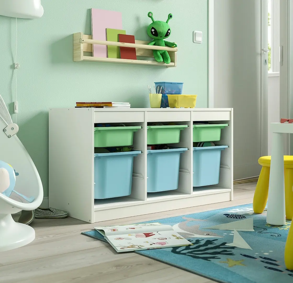 Etajera Ikea Trofast 6 cutii 99x44x56 (Alb/Verde deschis/Bleu)