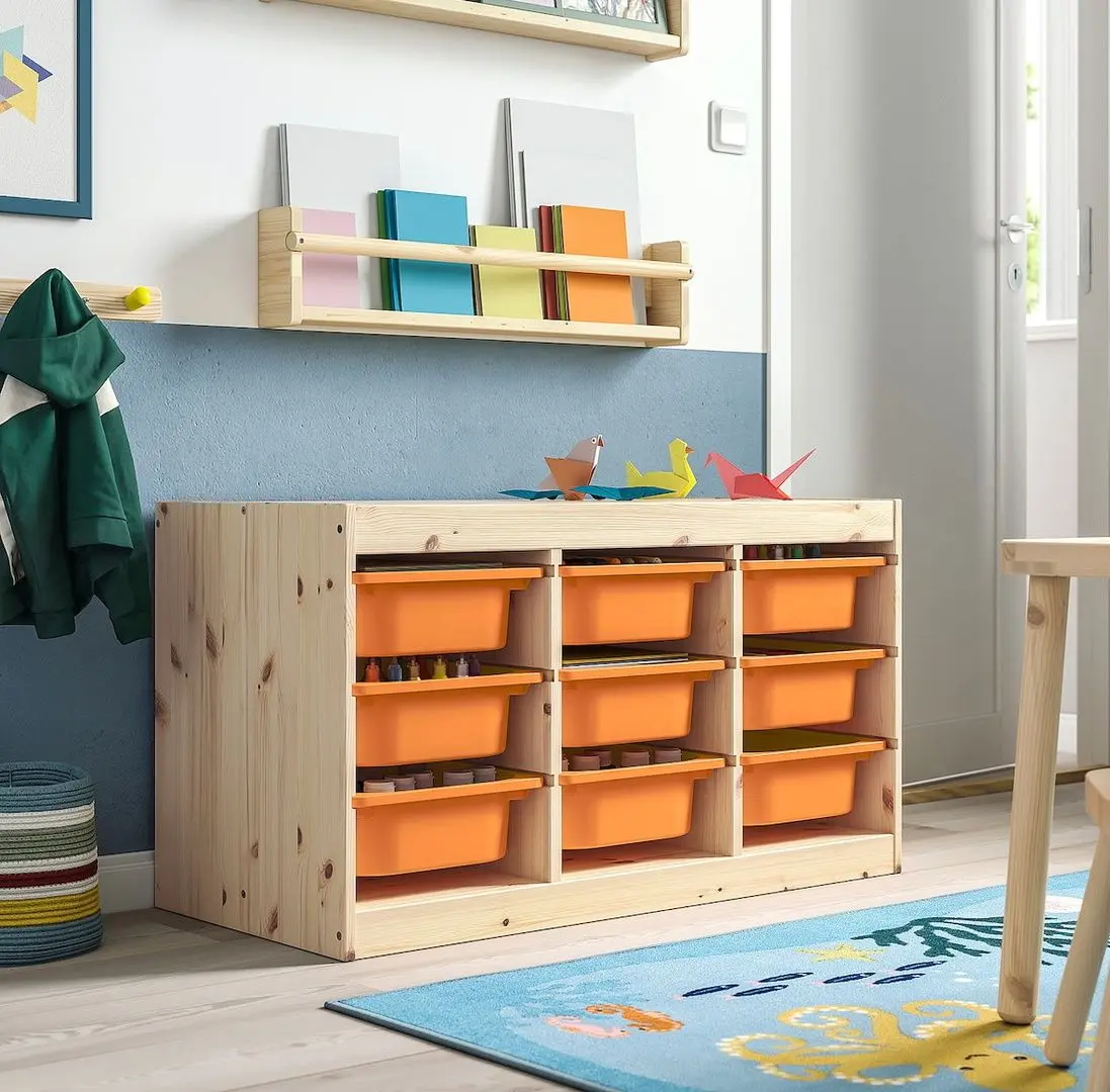 Etajera Ikea Trofast 9 containere 93x44x52 (Natural/Portocaliu-deschis)