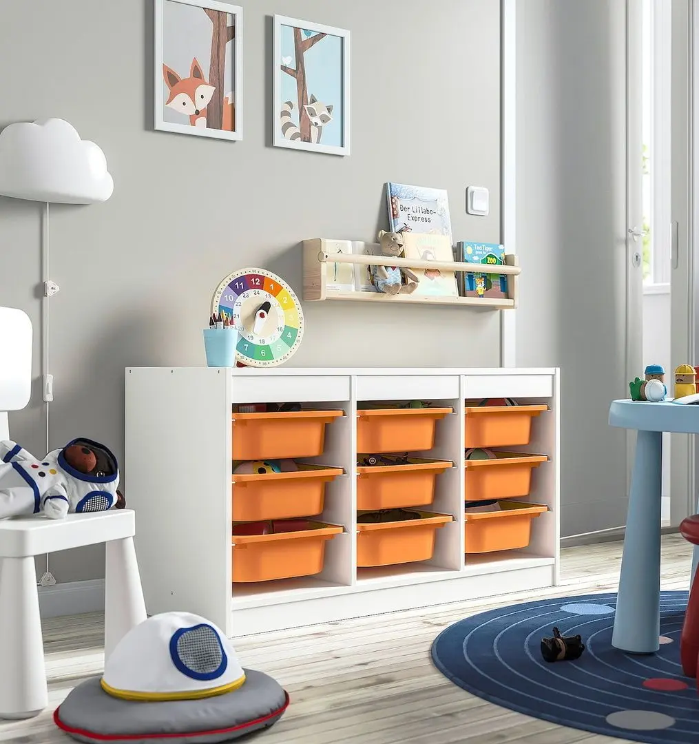 Etajera Ikea Trofast 9 containere 99x44x56 (Alb/Portocaliu-deschis)