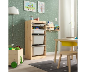 Стеллаж Ikea Trofast органайзер/3 контейнера 44x30x91 (Сосна/Серый/Белый)