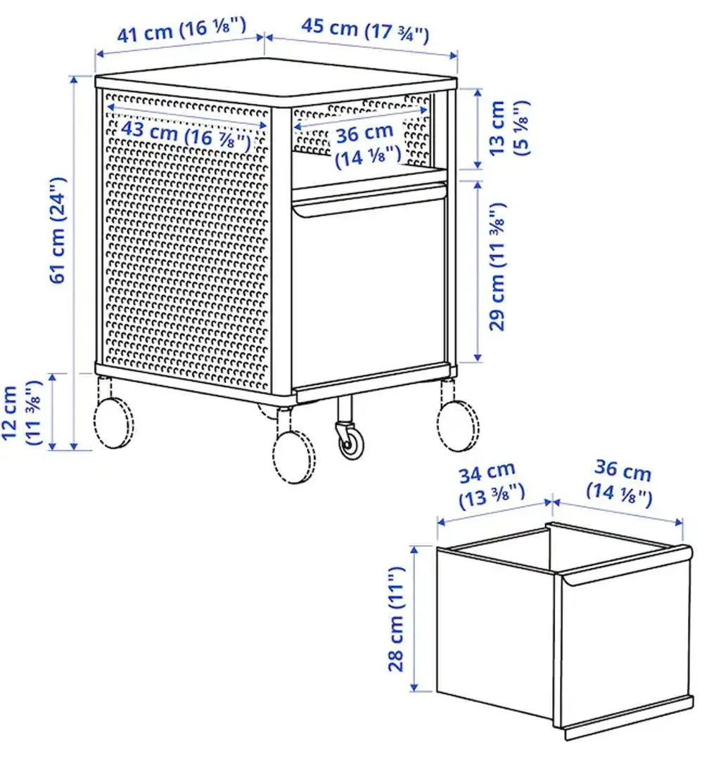 Tumba Ikea Bekant cu incuietoare/plasa de sarma/4 roti 41x61 (Alb) - 8