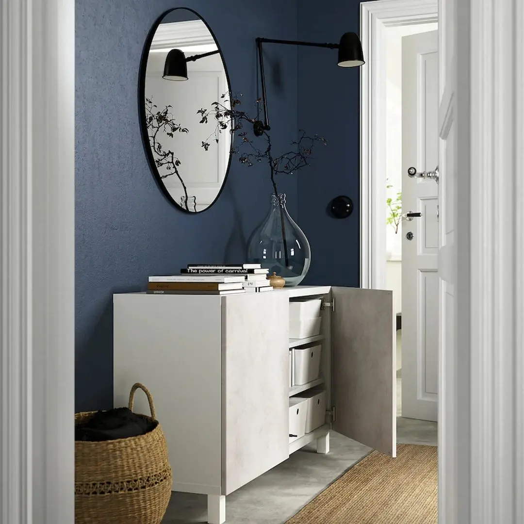 Tumba Ikea Besta cu usi 120x42x74 (Alb Kallviken/Gri Aspect Beton)