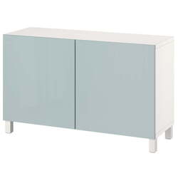Tumba Ikea Besta cu usi 120x42x74 (Alb Selsviken/Stubbarp/Lucios Gri Deschis-Bleu)