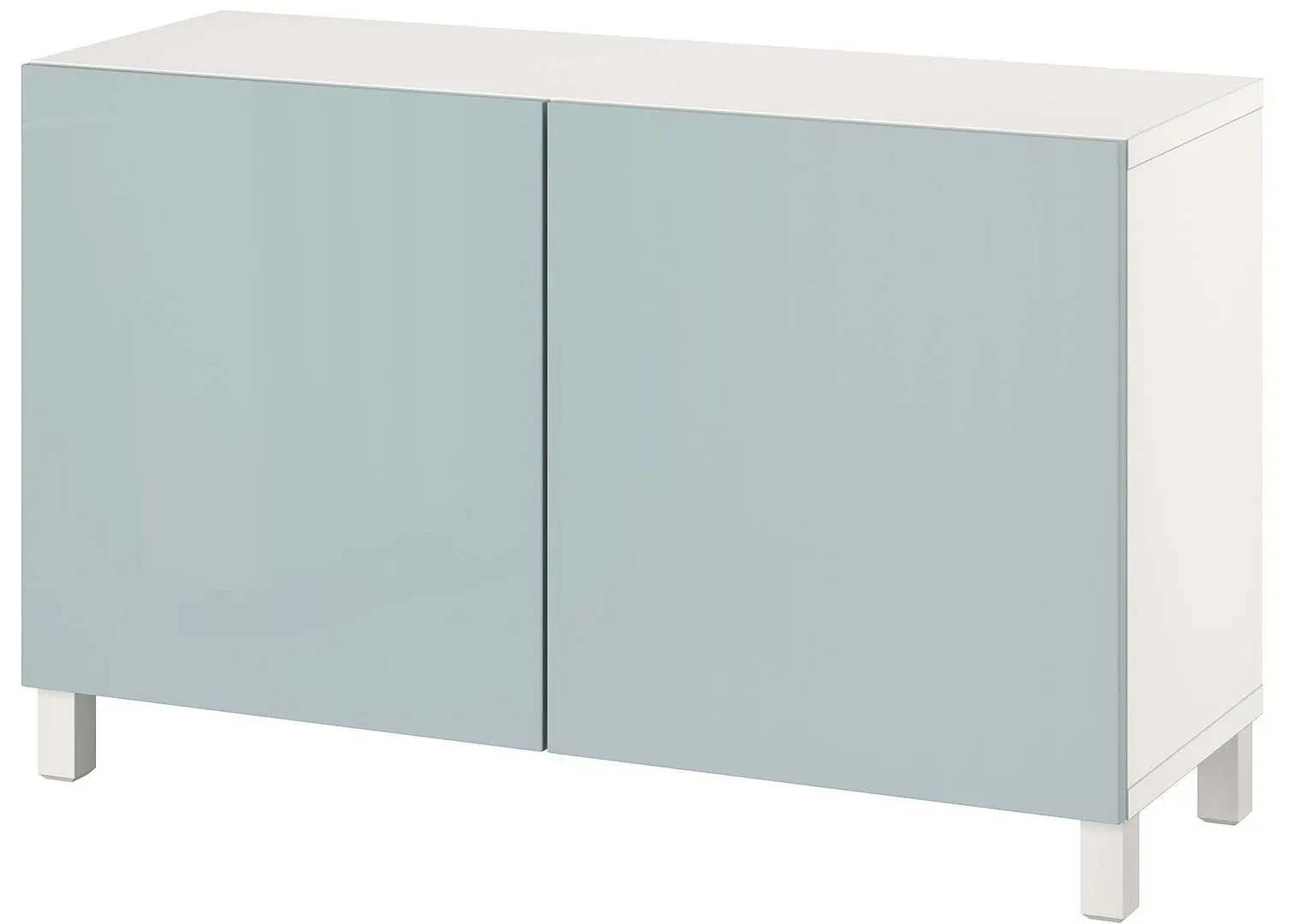 Tumba Ikea Besta cu usi 120x42x74 (Alb Selsviken/Stubbarp/Lucios Gri Deschis-Bleu)