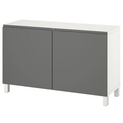Tumba Ikea Besta cu usi 120x42x74 (Alb/Vasterviken/Stubbarp Gri Inchis)