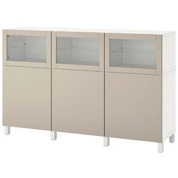 Bufet Ikea Besta cu usi 180x42x112 (Аlb Lappviken/Gri deschis-bej/Sticlă Transparentă)