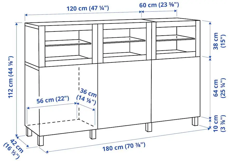 Буфет Ikea Besta с дверцами 180x42x112 (Белый Лаппвикен/Светло-серо-бежевый/Прозрачное Стекло)