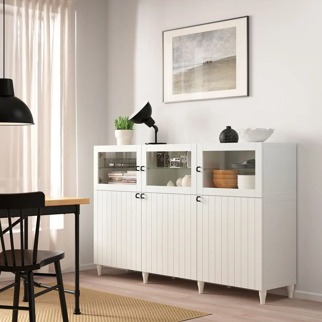 Bufet Ikea Besta cu usi 180x42x112 (Alb/Sutterviken/Kabbarp Sticla Alb)