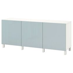Tumba Ikea Besta cu usi 180x42x74 (Alb Selsviken/Stubbarp/Lucios Gri Deschis-bleu)