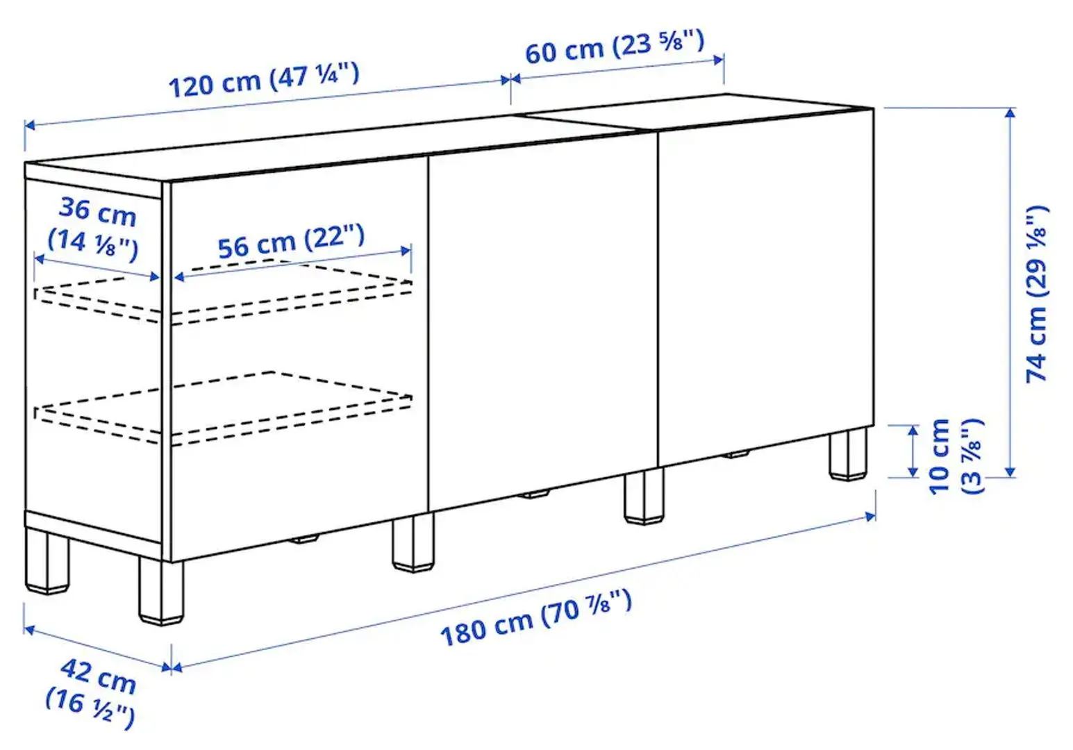 Тумба Ikea Besta с дверцами 180x42x74 (Белый Сельсвикен/Стуббарп/Глянцевый Серо-синий Светлый) - 2