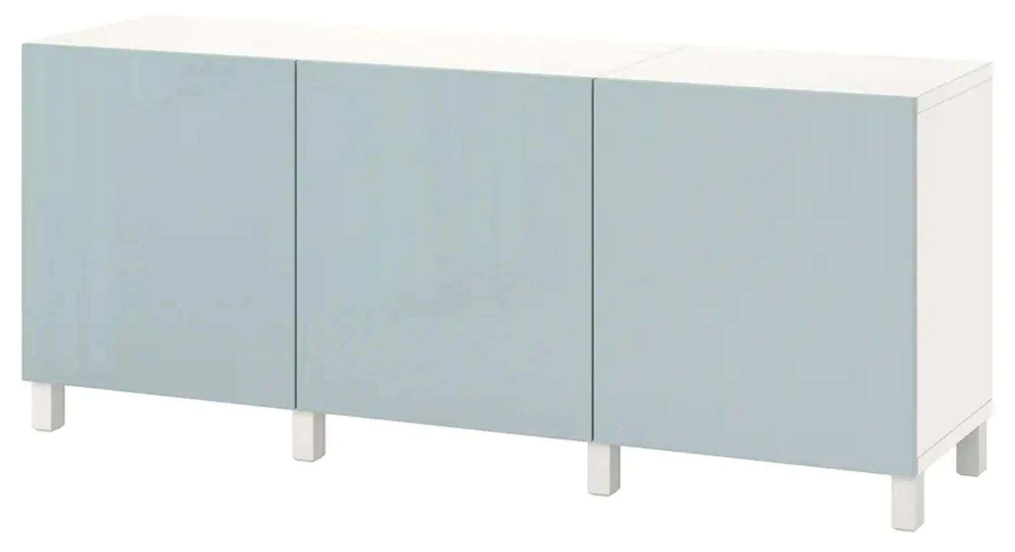 Тумба Ikea Besta с дверцами 180x42x74 (Белый Сельсвикен/Стуббарп/Глянцевый Серо-синий Светлый)