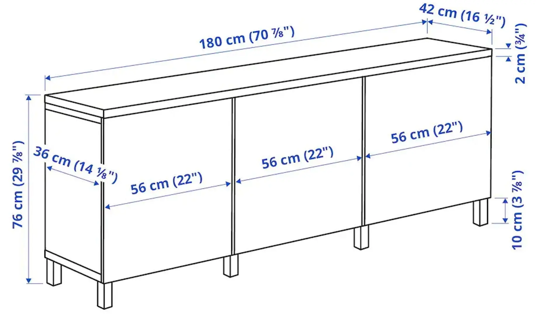 Bufet Ikea Besta/Ostvik/Kabbarp usi/sticla 180x42x76 (Alb)