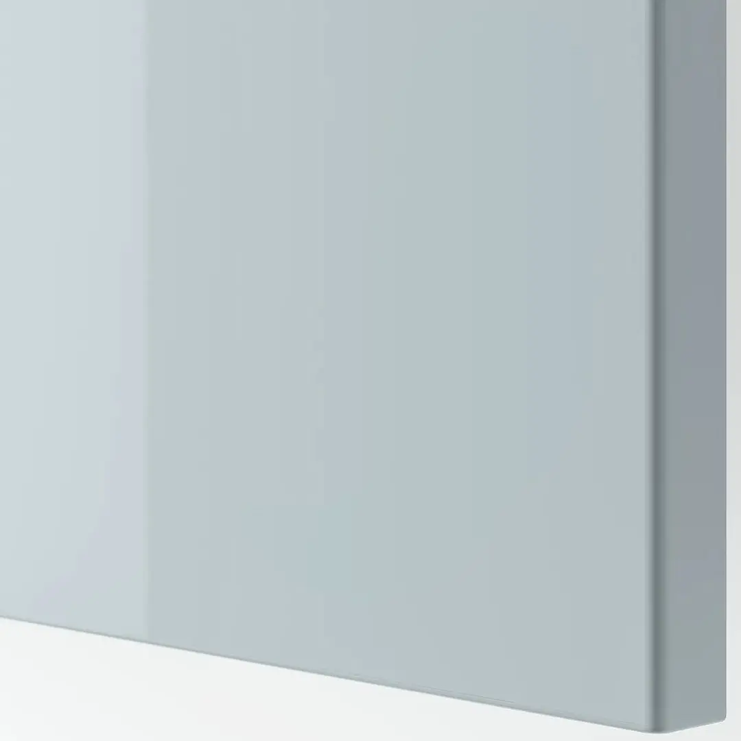 Tumba Ikea Besta cu usi/sertare 120x42x74 (Alb Selsviken/Stallarp/Lucios Gri Deschis-Bleu)