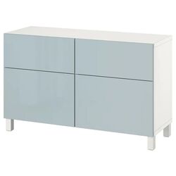 Tumba Ikea Besta cu usi/sertare 120x42x74 (Alb Selsviken/Stallarp/Lucios/Gri Deschis-bleu)