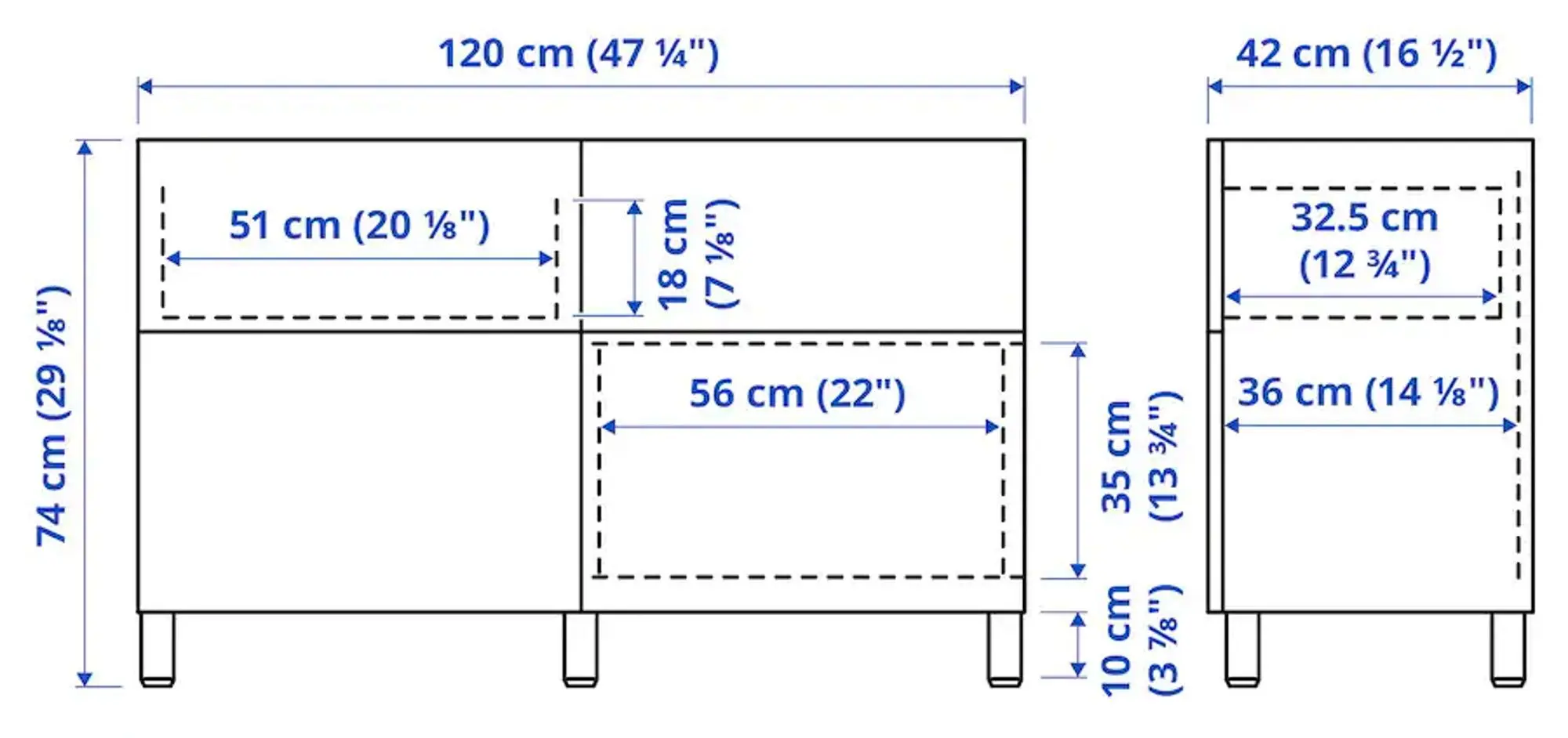 Tumba Ikea Besta cu usi/sertare 120x42x74 (Alb Selsviken/Stallarp/Lucios/Gri Deschis-bleu)