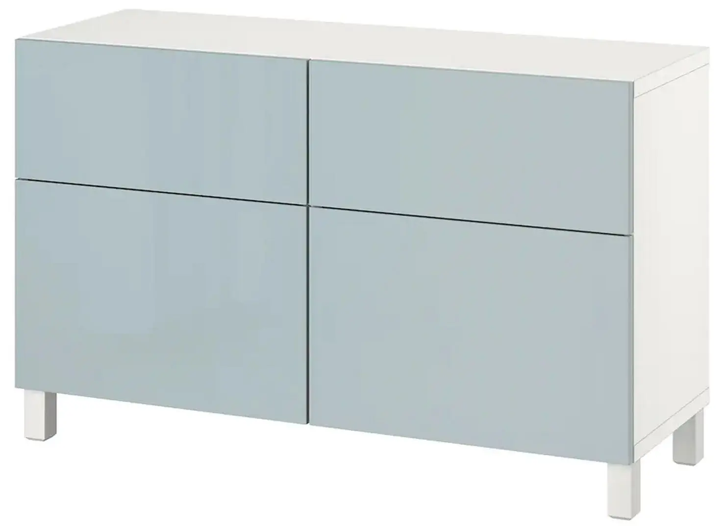 Tumba Ikea Besta cu usi/sertare 120x42x74 (Alb Selsviken/Stallarp/Lucios/Gri Deschis-bleu)