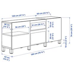 Tumba Ikea Besta cu sertare 180x40x74 (Aspect Stejar Antichizat/Lappviken Alb) Thumb
