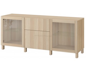 Bufet Ikea Besta cu sertare/sticla 180x42x74 (Aspect Stejar Antichizat/Lappviken/Sindvik/Stubbarp/Aspect Stejar Alb)