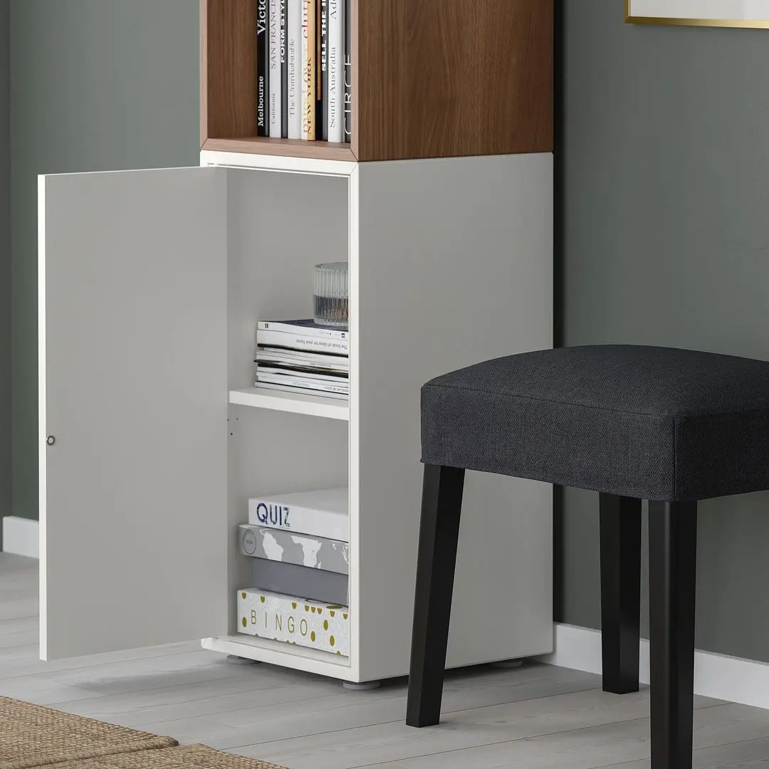 Tumba Ikea Eket cu picioare 35x35x107 (Alb/Aspect Nuc)