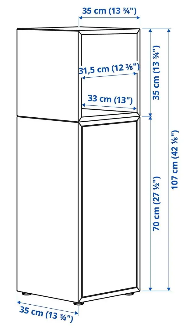 Tumba Ikea Eket cu picioare 35x35x107 (Alb/Aspect Nuc)