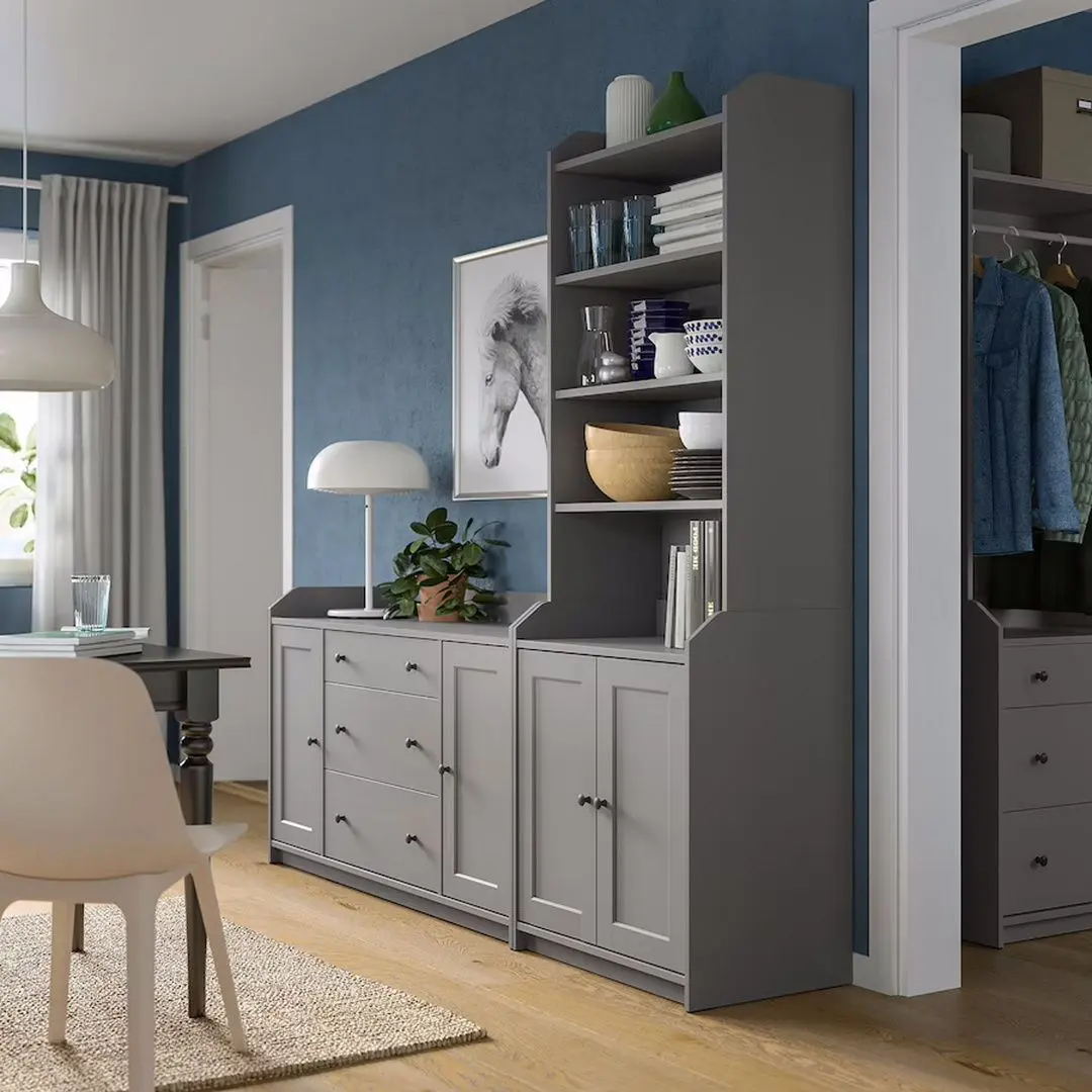 Книжный шкаф Ikea Hauga 210x46x199 (Серый)