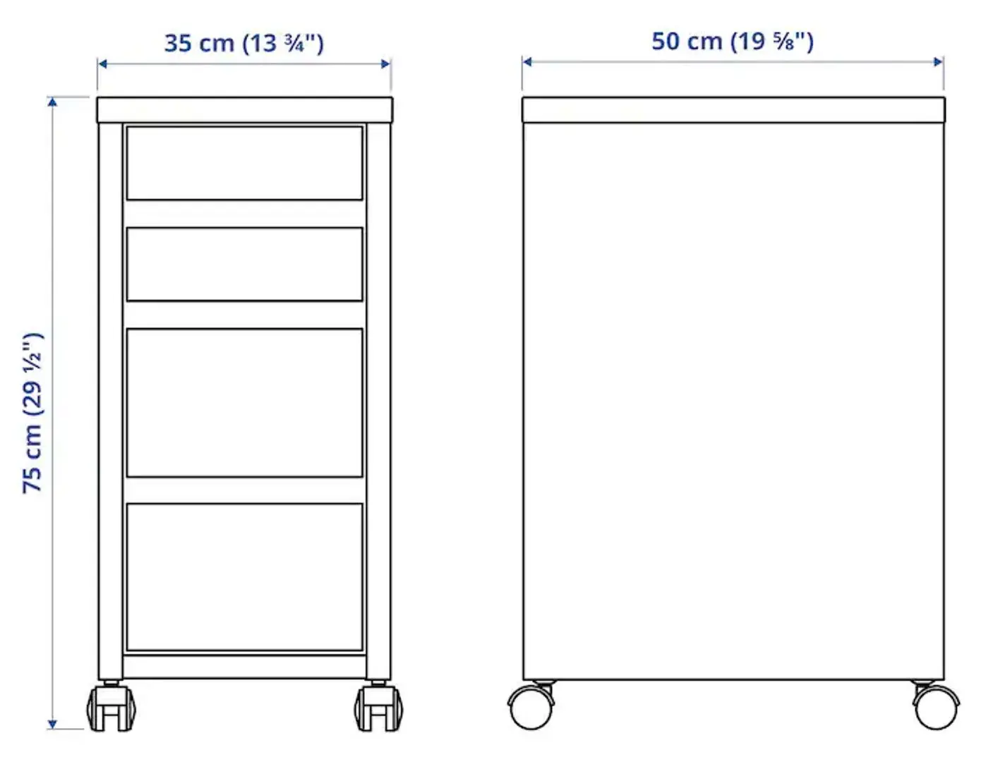 Tumba cu rotile Ikea Micke cu rotile 35x75 (Alb)