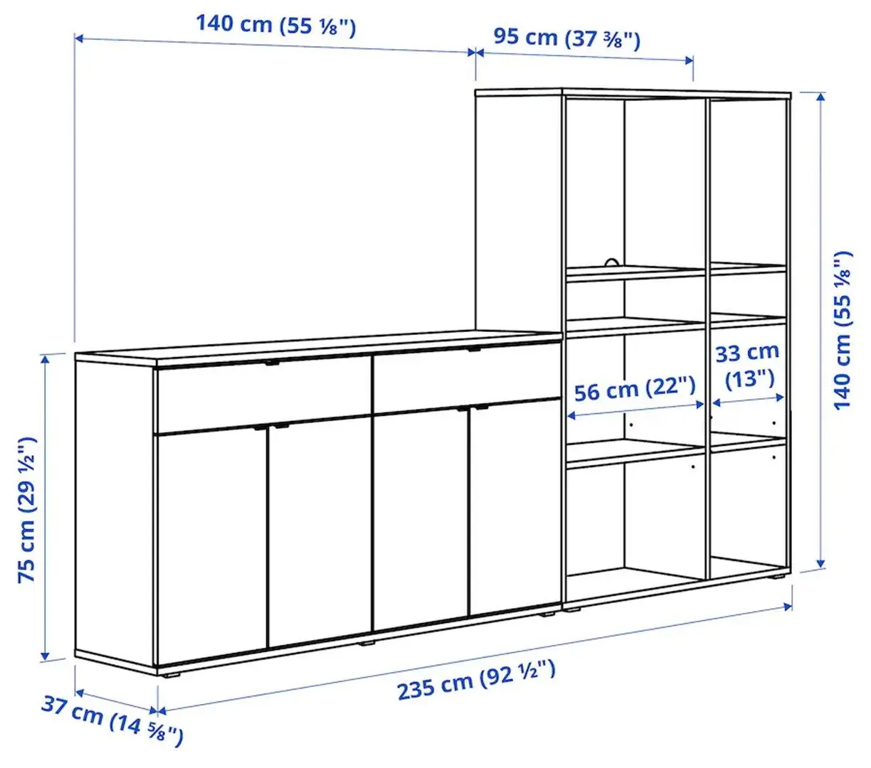 Sistem de depozitare Ikea Vihals 235x37x140 (Alb)