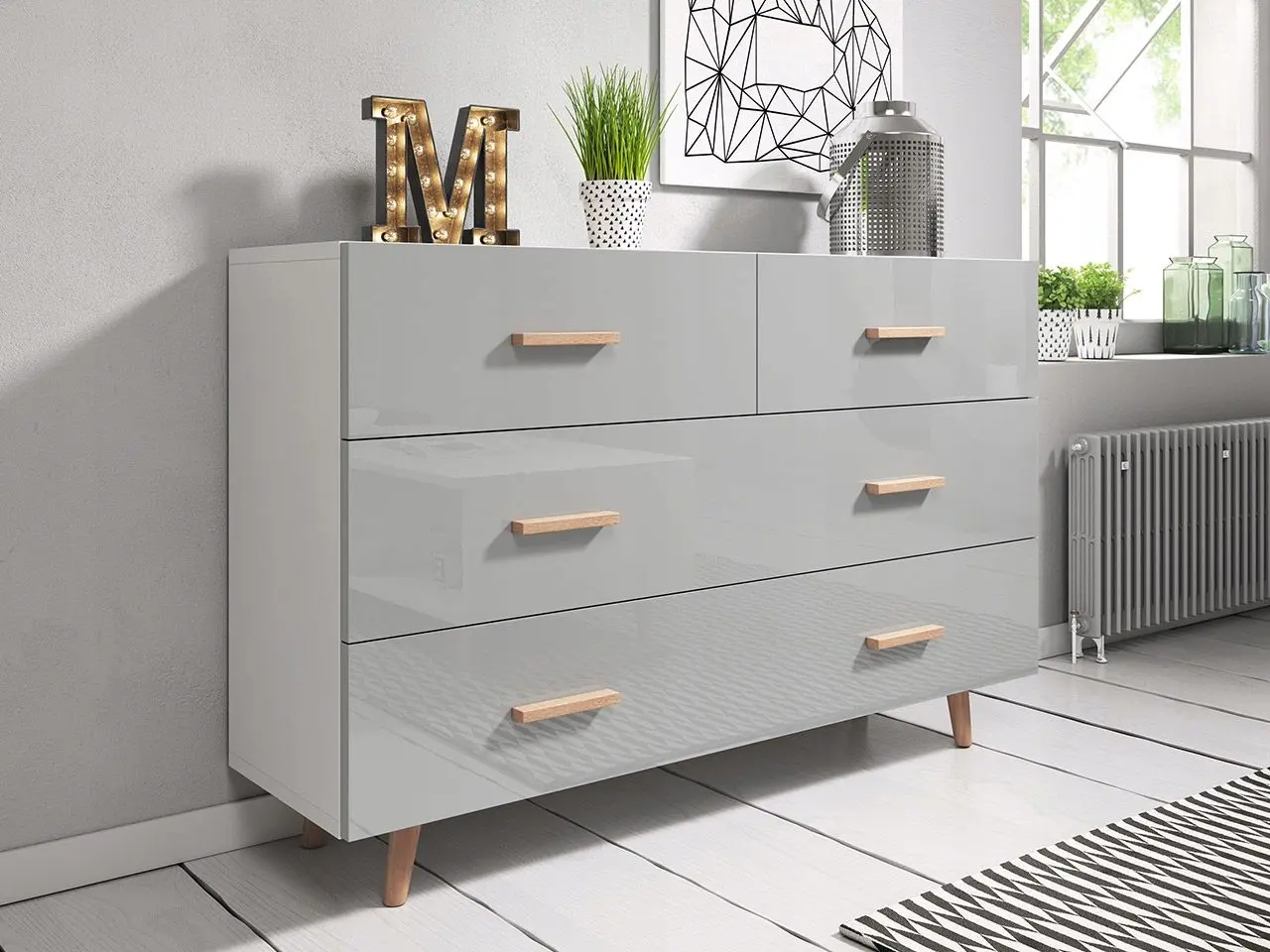 Comoda Mirjan24 Baca/Sweden 2 (White/Grey Gloss)