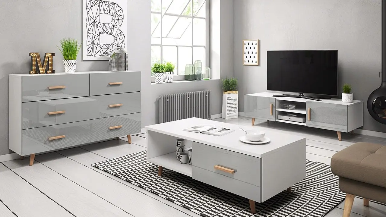 Comoda Mirjan24 Baca/Sweden 2 (White/Grey Gloss)