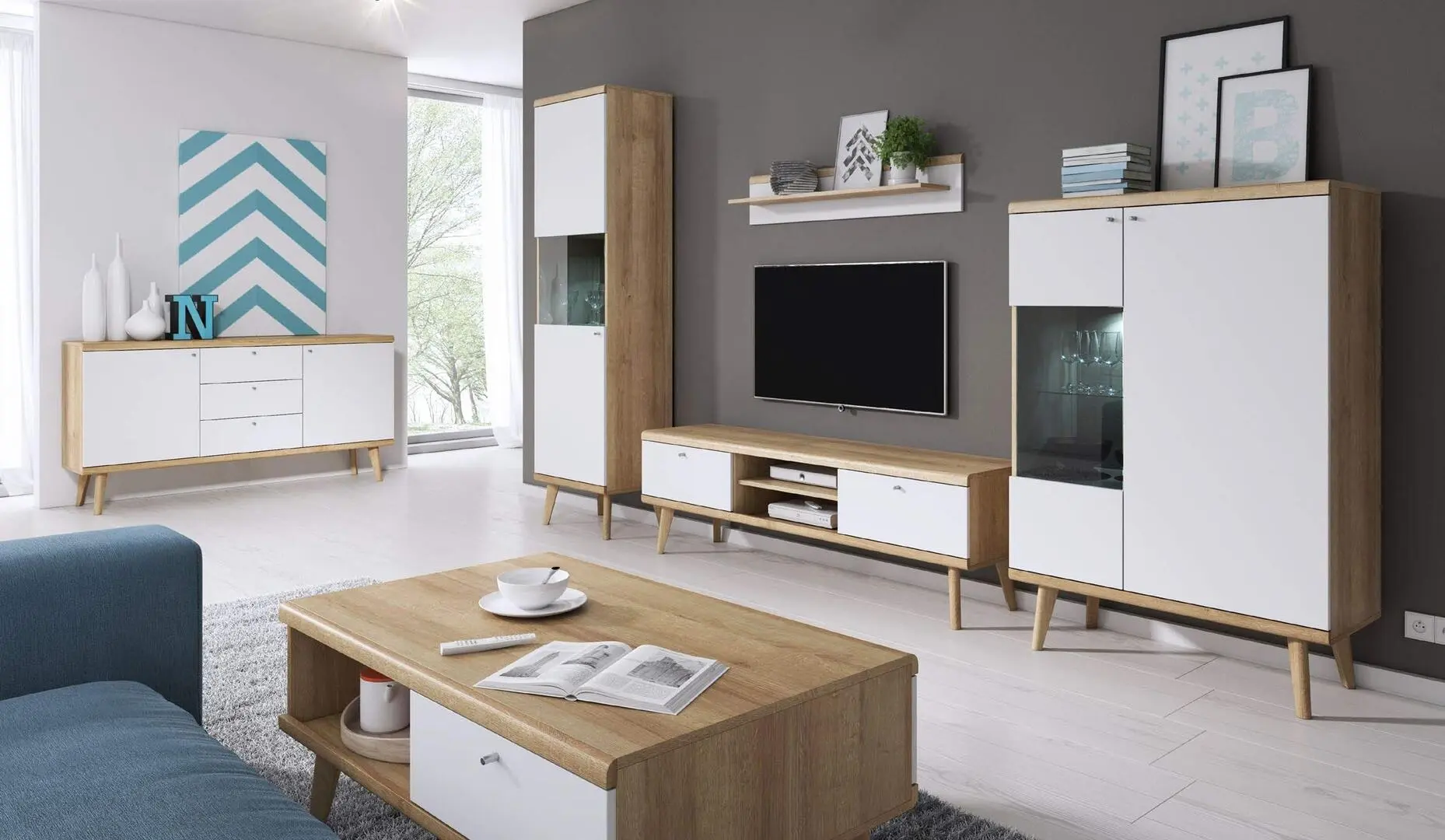 Тумба Mirjan24 Prime/Primo WT90 LED (Riviera Oak/White) - 3