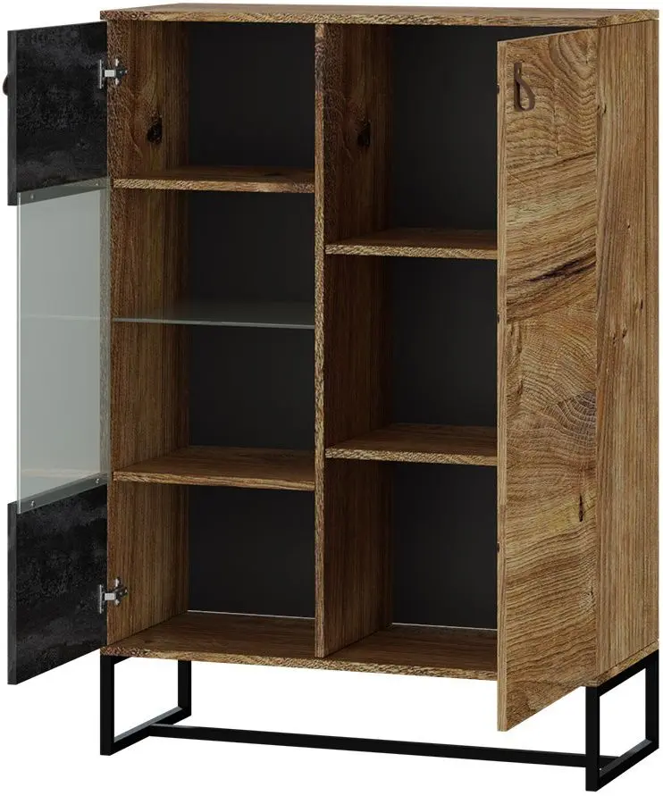 Dulap-Vitrina Mirjan24 Sokrates/Dark WT93 (Ribbeck Oak/Black Stone)