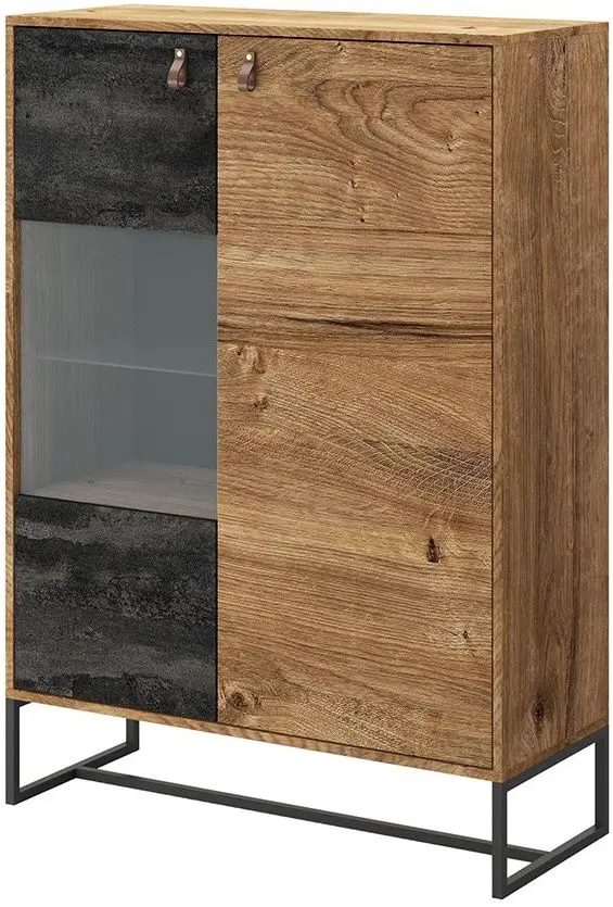 Dulap-Vitrina Mirjan24 Sokrates/Dark WT93 (Ribbeck Oak/Black Stone)
