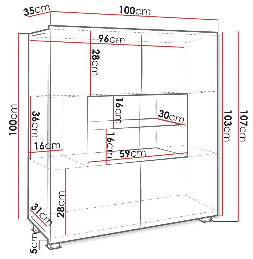 Tumba-Vitrina Bralani/Calabrini C1 K2D (White/White Gloss) - 2