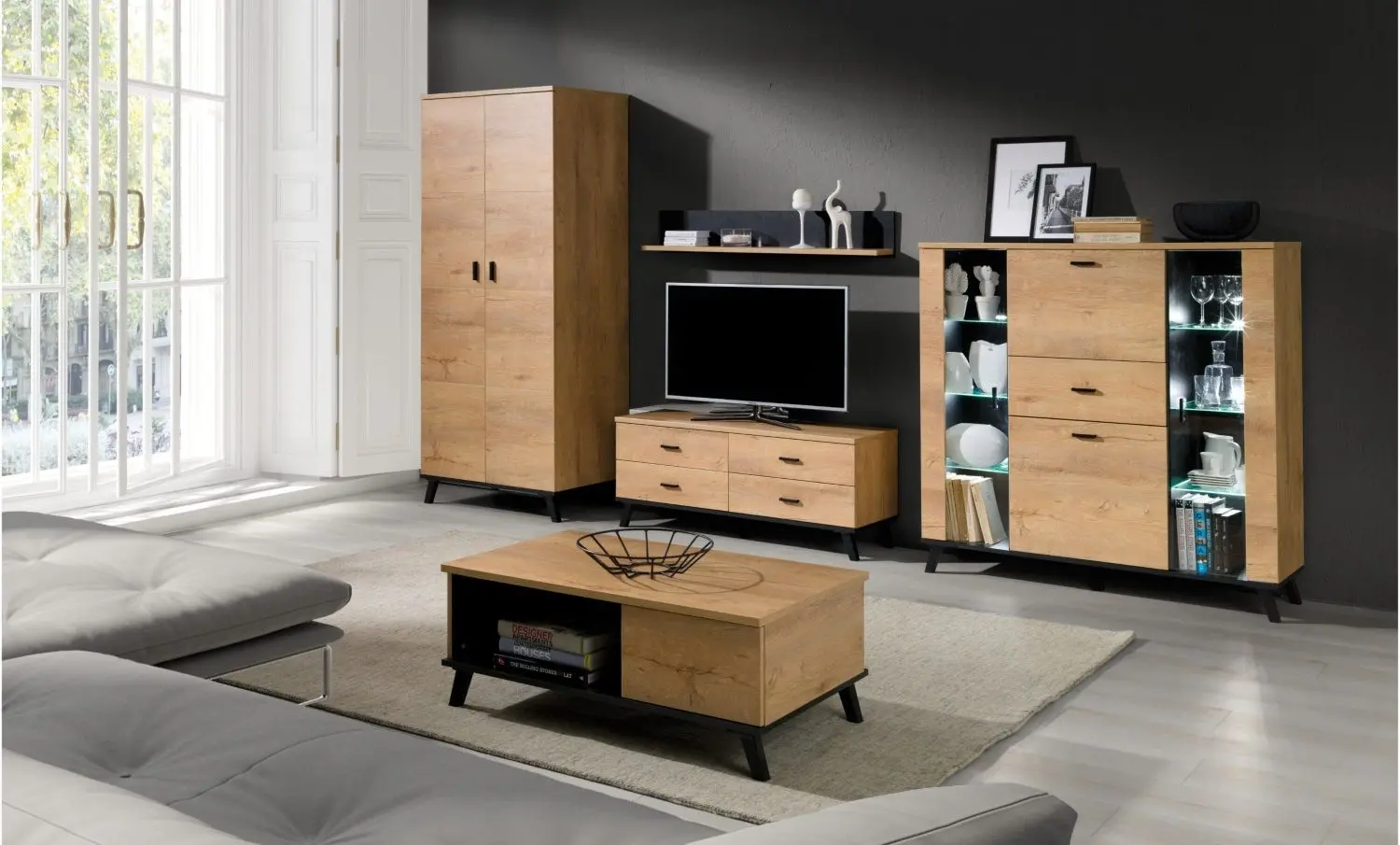 Тумба-витрина Mobhaus Siran Typ 3 (Lefkas Oak/Black)