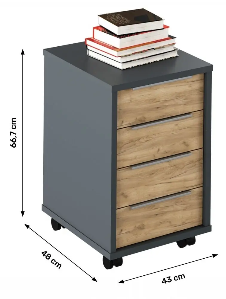 Tumba cu rotile Tempo Kondela Rioma New Typ 14 (Graphite/Artisan Oak)