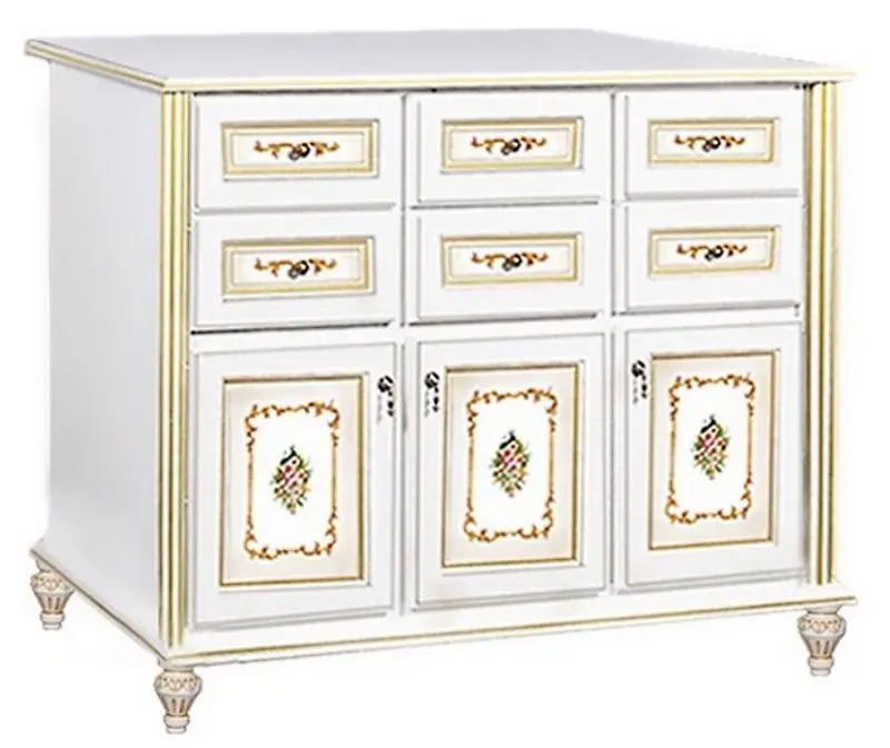 Comoda Skay Verona 1390 White/Gold (cu desen)