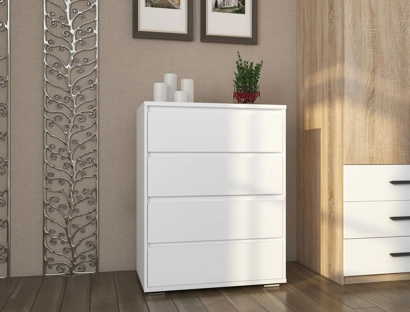 Комод Sokme Лайн 4Ш (Белый)