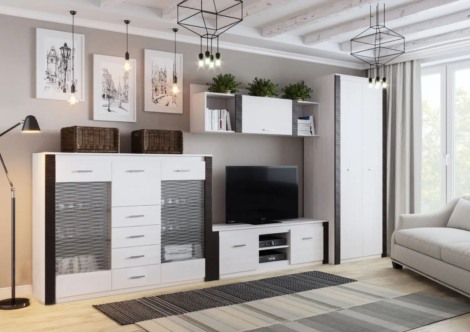 Comoda-vitrina SV-mebel Gamma-20 (Ash Anchor Light/Wenge)