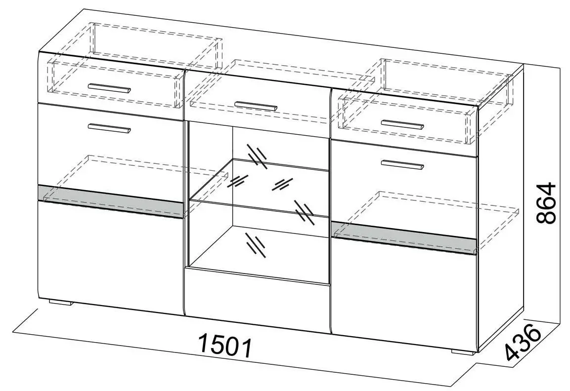 Comoda-Vitrina SV-Mebel Solo (White/White Gloss/Wenge)