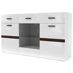 Comoda-Vitrina SV-Mebel Solo (White/White Gloss/Wenge)