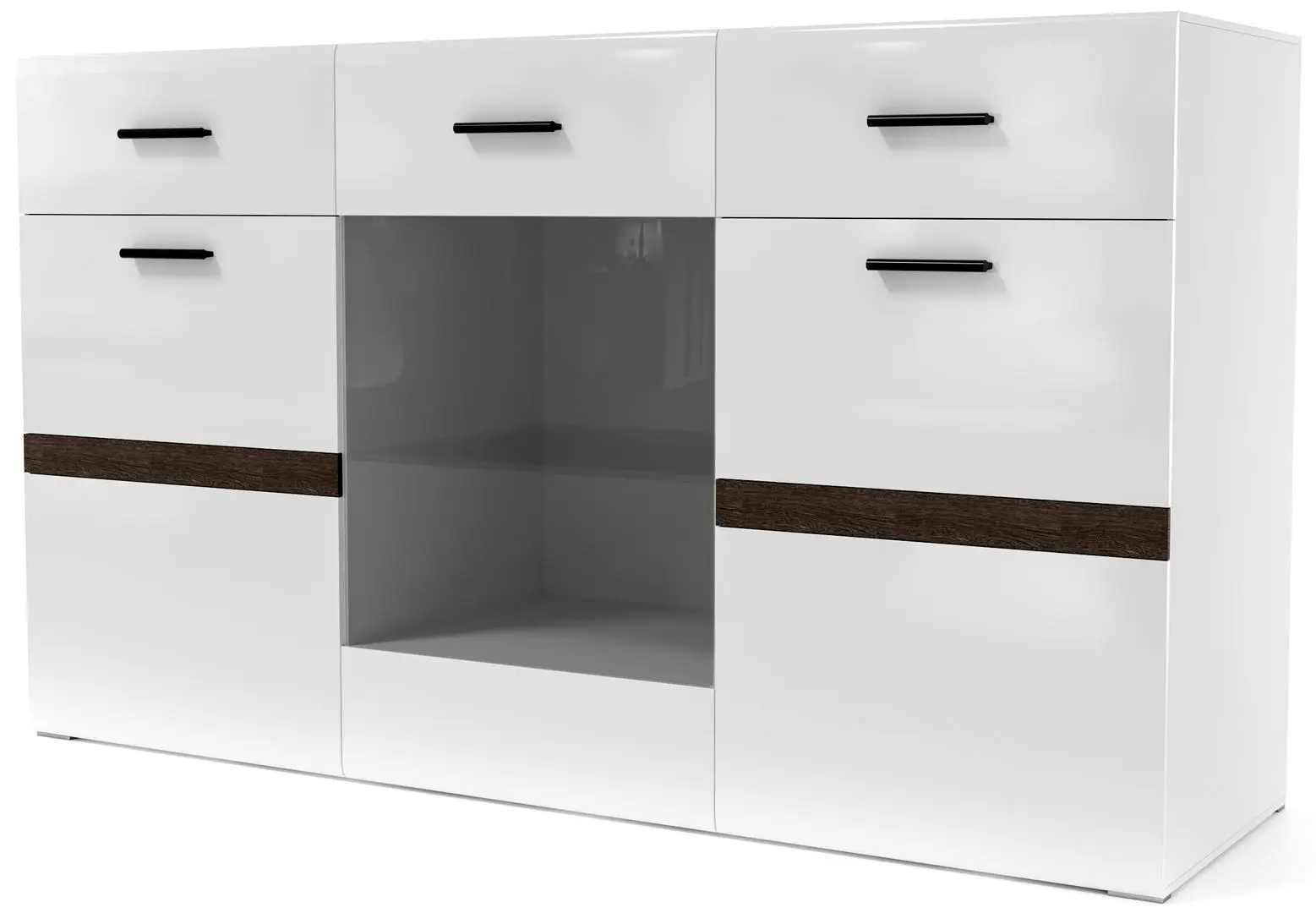 Comoda-Vitrina SV-Mebel Solo (White/White Gloss/Wenge)