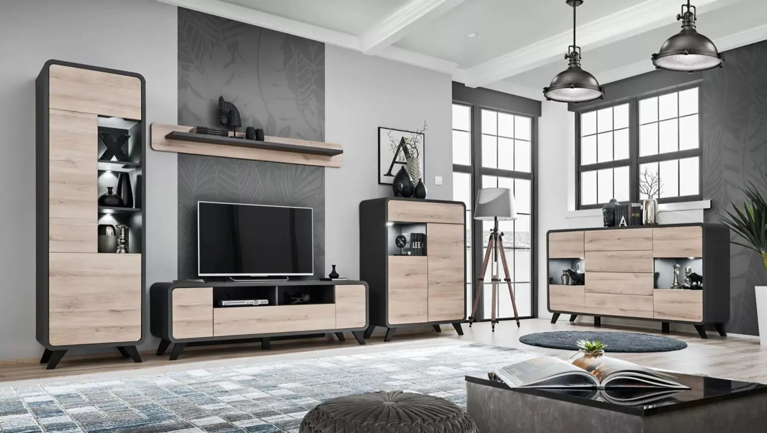 Тумба РТВ ASM Round ANRV RD RTV (Anthracite/Kronberg Oak) - 3