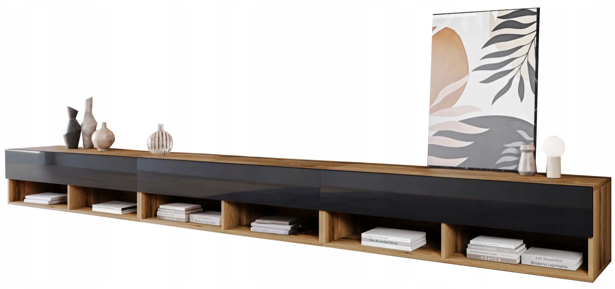 Tumba pentru TV Bratex A 300 (Wotan Oak/Black Gloss)