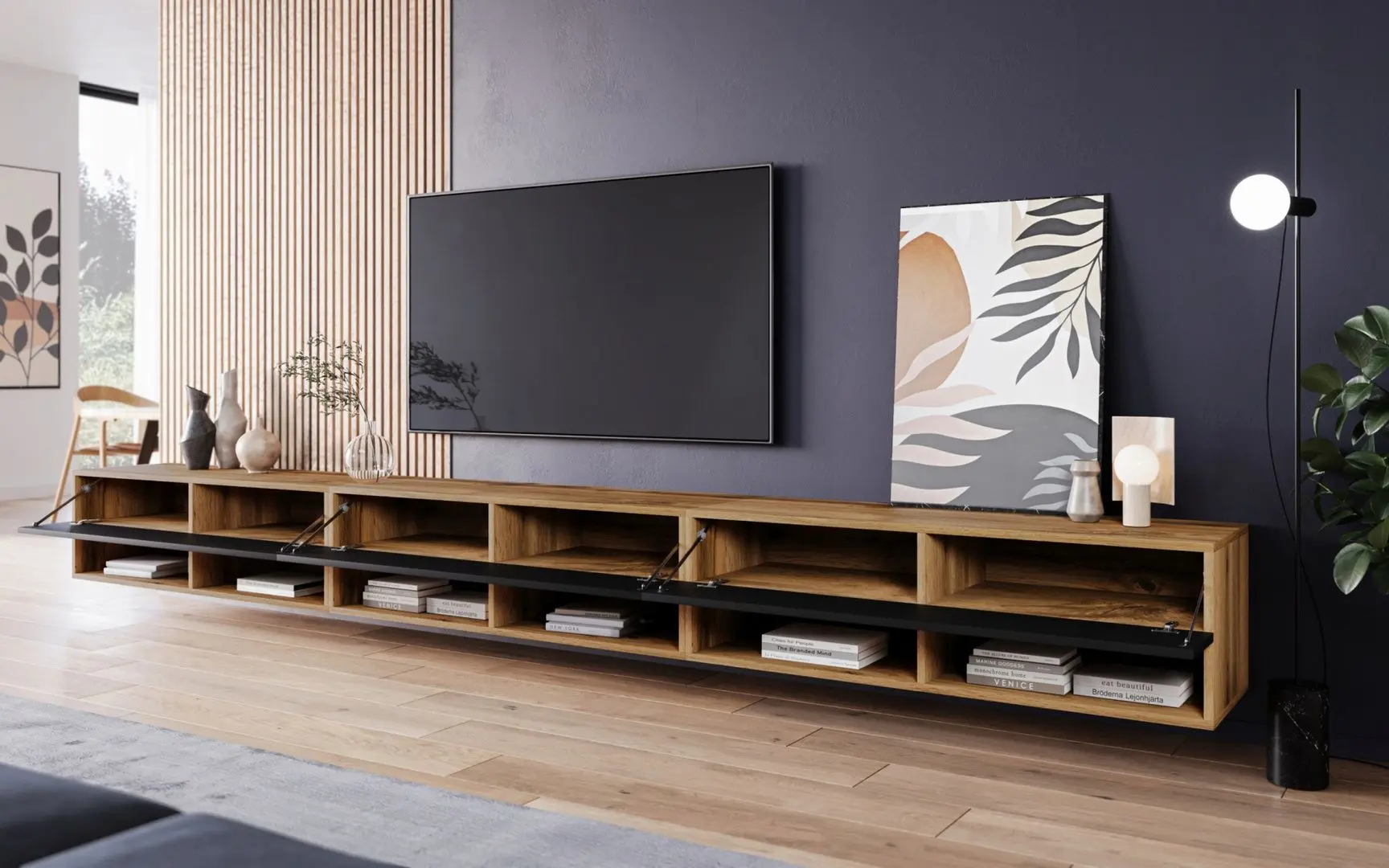 Tumba pentru TV Bratex A 300 (Wotan Oak/Black Gloss)
