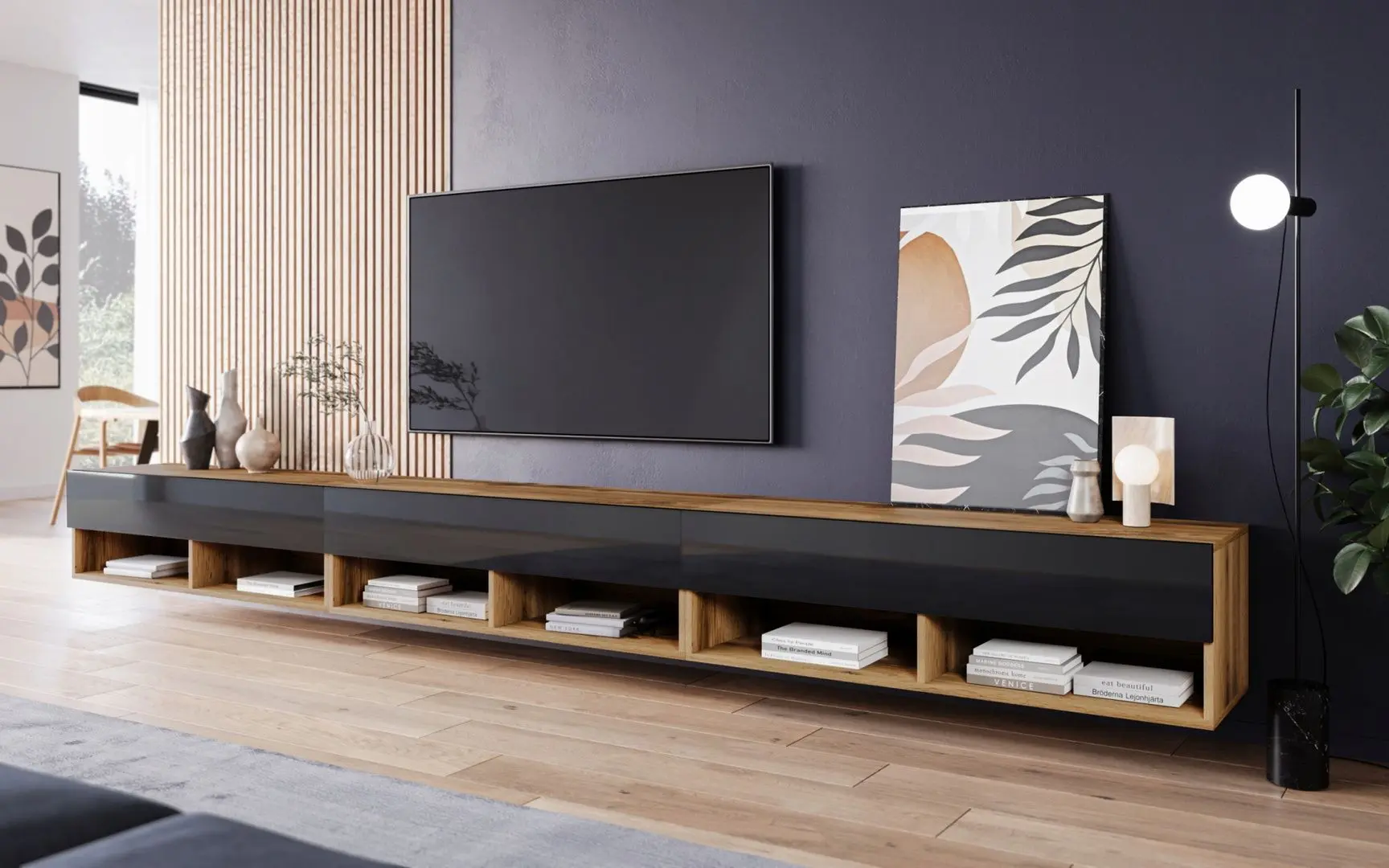 Tumba pentru TV Bratex A 300 (Wotan Oak/Black Gloss)